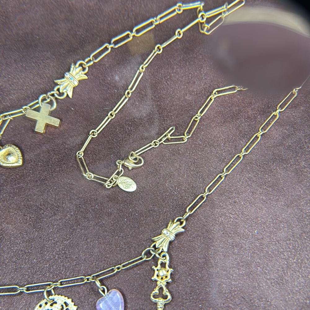 Kirks Folly Long Gold Charm Necklace with Aurora Borealis Crystal Accents cupids - Picture 5 of 5